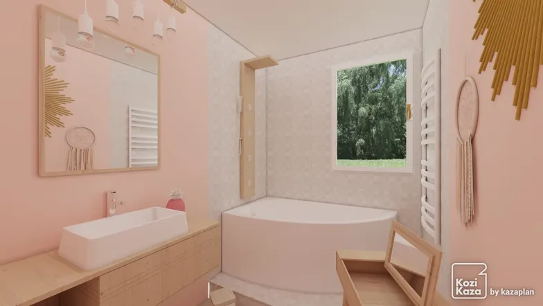 Idée salle de bain avec baignoire d'angle 3D 2