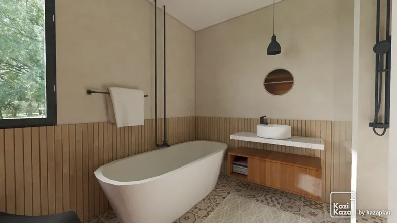 Idea wood and beige bathroom 3D 2