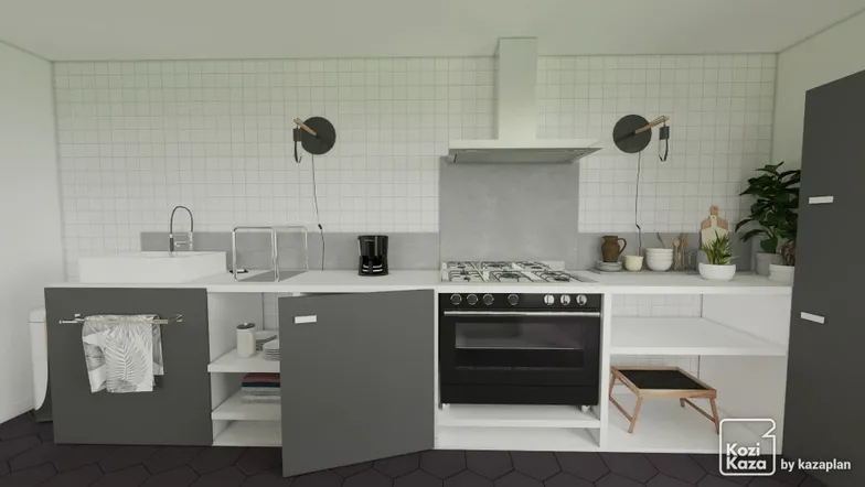 Idée cuisine linéaire professionnelle 3D 2