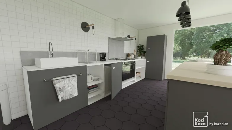 Idée cuisine linéaire professionnelle 3D 3