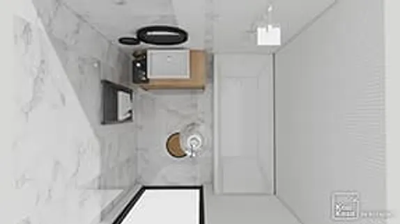 Exemple plan 3D salle de bain marbre blanc