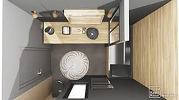 Example of a black and wood bathroom 3D plan