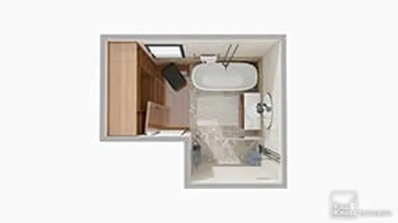 Exemple plan 3D salle de bain beige et bois