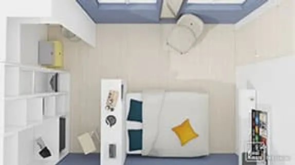 3D plan example of an L-shaped dressing room in a bedroom