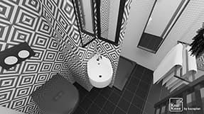 3D plan example of a black and white bathroom