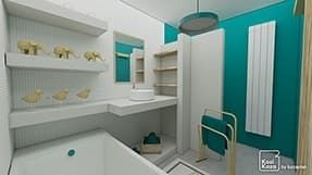 Exemple plan 3D sdb moderne vert et blanc