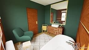 Example of retro-style bathroom plan