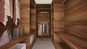 3D plan model of a wooden custom dressing room