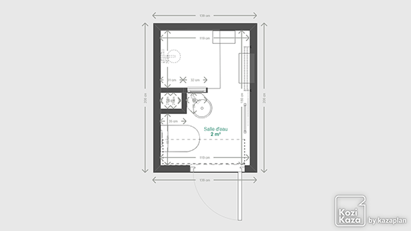 3D plan example of a black and white bathroom