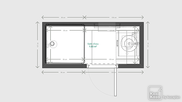 Modèle plan 3D salle de bain avec douche