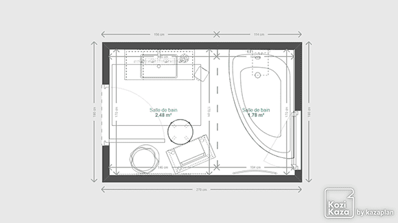 Example of pink bathroom 3D plan with a bath