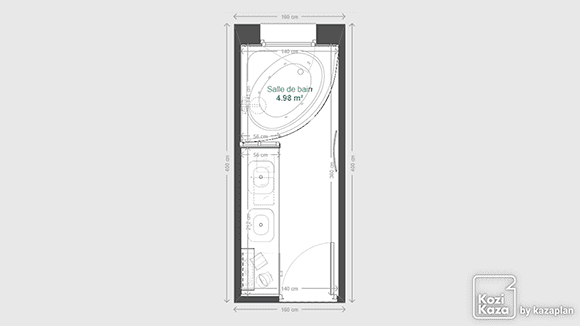 Example of modern black and wood bathroom 3D plan 