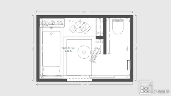 Exemple plan 3D sdb moderne vert et blanc