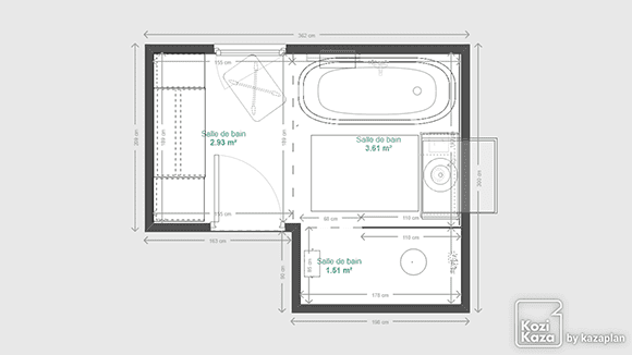 Exemple plan 3D salle de bain beige et bois