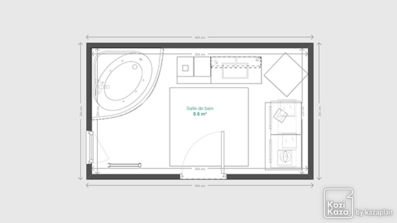 Modèle plan 3D salle de bain noir et gris