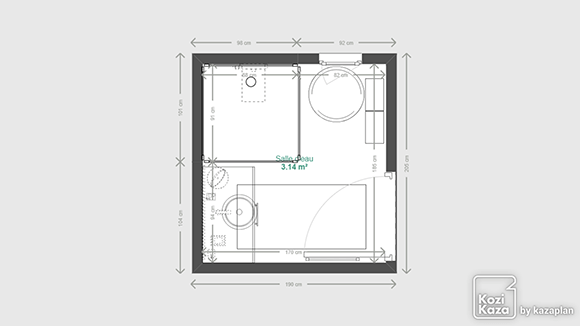 Exemple plan 3D salle de bain noir et blanc