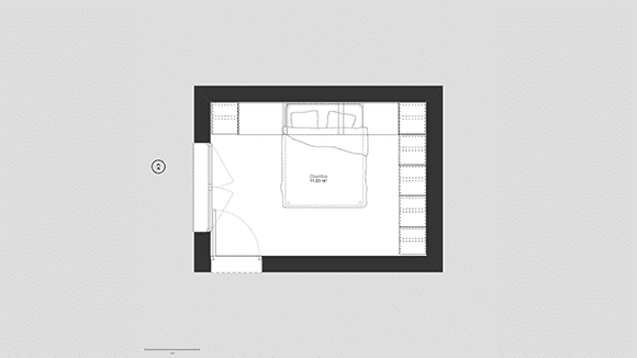 3D plan model of a walk-in wardrobe with hinged doors