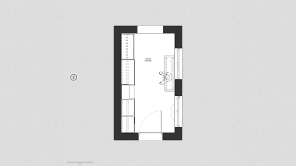 3D plan model of a contemporary black dressing room with sliding doors