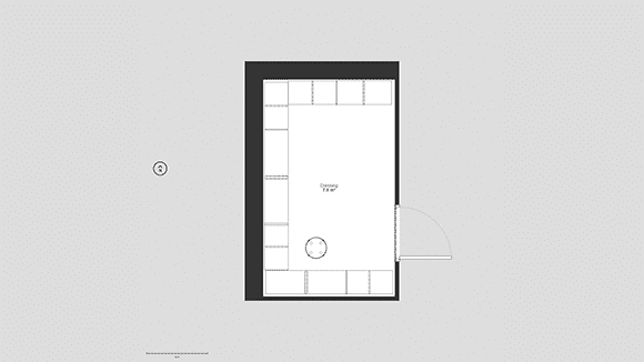 3D plan model of a black and wood dressing room under slopes 