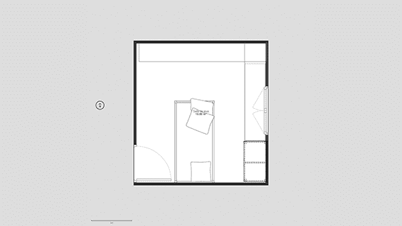 3D plan model of a walk-in closet in a children's bedroom