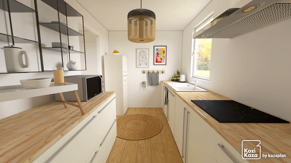 Exemple plan 3D de petite cuisine linéaire contemporaine