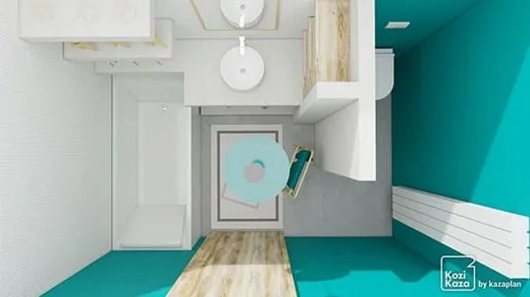 Example of a modern green and white bathroom 3D plan