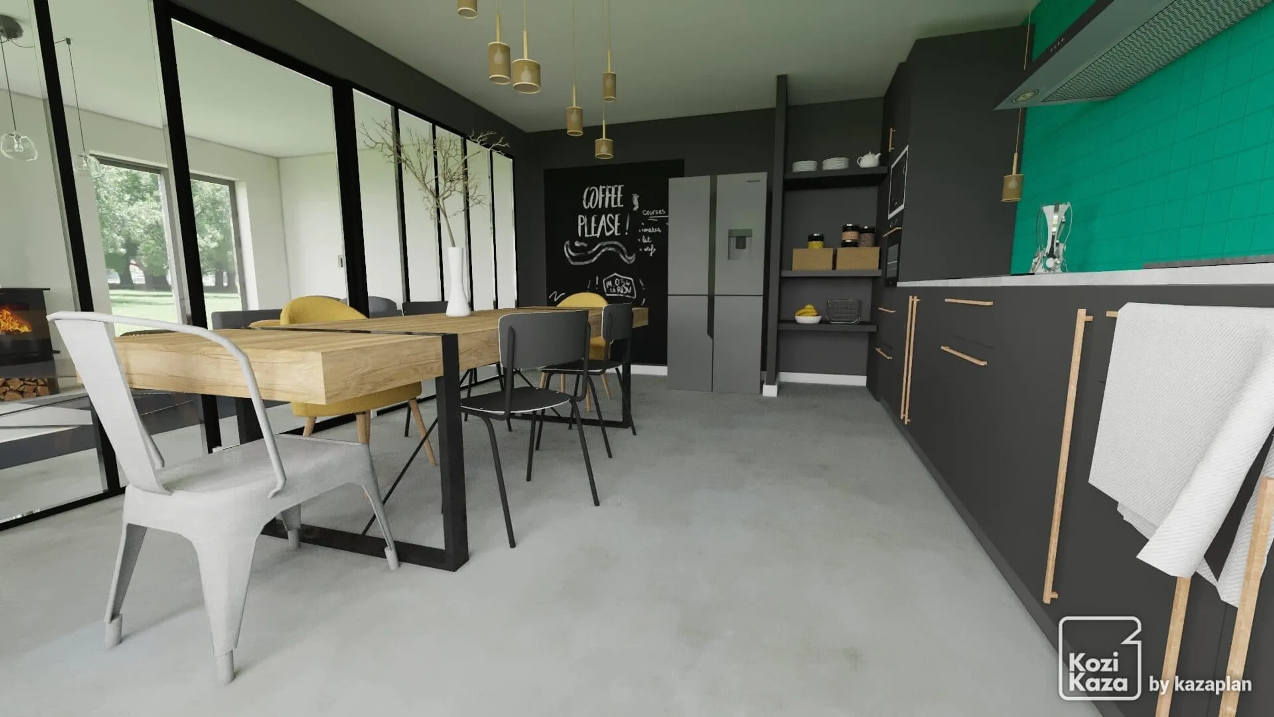 Idea for bistro family linear kitchen 3D 2